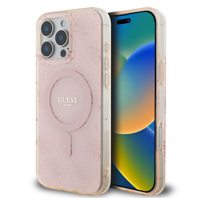 Apple iPhone 16 Pro Max Kılıf Guess Orjinal Lisanslı Magsafe Şarj Özellikli IML Baskılı Klasik Logolu 4G Desenli Kapak Kahverengi