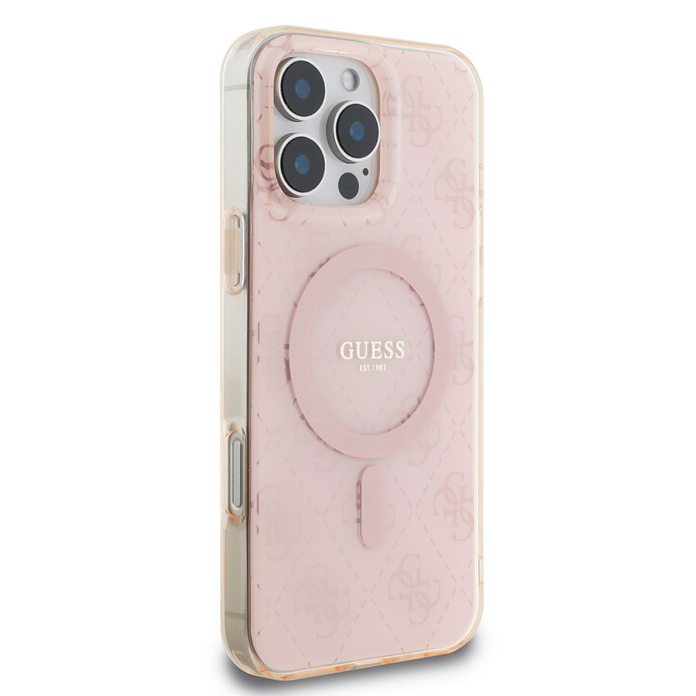 Apple iPhone 16 Pro Max Kılıf Guess Orjinal Lisanslı Magsafe Şarj Özellikli IML Baskılı Klasik Logolu 4G Desenli Kapak Kahverengi