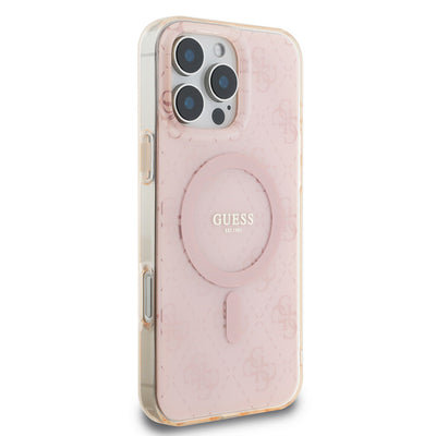 Apple iPhone 16 Pro Max Kılıf Guess Orjinal Lisanslı Magsafe Şarj Özellikli IML Baskılı Klasik Logolu 4G Desenli Kapak Kahverengi