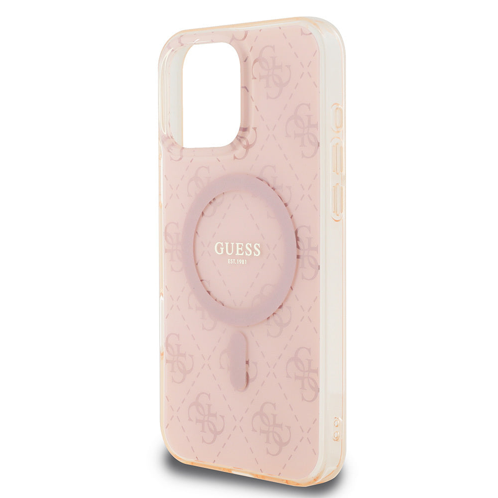 Apple iPhone 16 Pro Max Kılıf Guess Orjinal Lisanslı Magsafe Şarj Özellikli IML Baskılı Klasik Logolu 4G Desenli Kapak Kahverengi