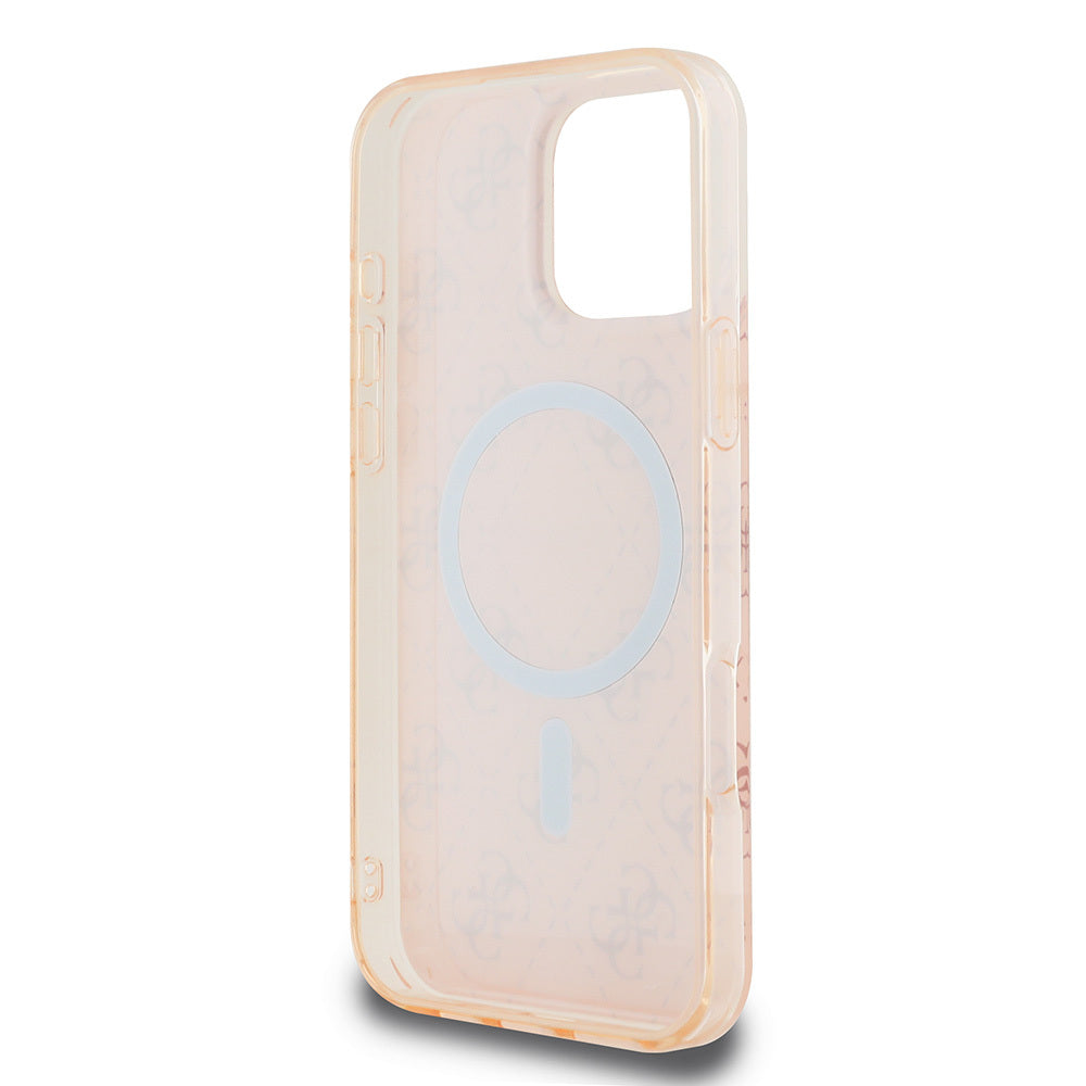 Apple iPhone 16 Pro Max Kılıf Guess Orjinal Lisanslı Magsafe Şarj Özellikli IML Baskılı Klasik Logolu 4G Desenli Kapak Kahverengi