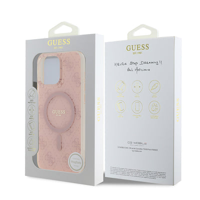 Apple iPhone 16 Pro Max Kılıf Guess Orjinal Lisanslı Magsafe Şarj Özellikli IML Baskılı Klasik Logolu 4G Desenli Kapak Kahverengi