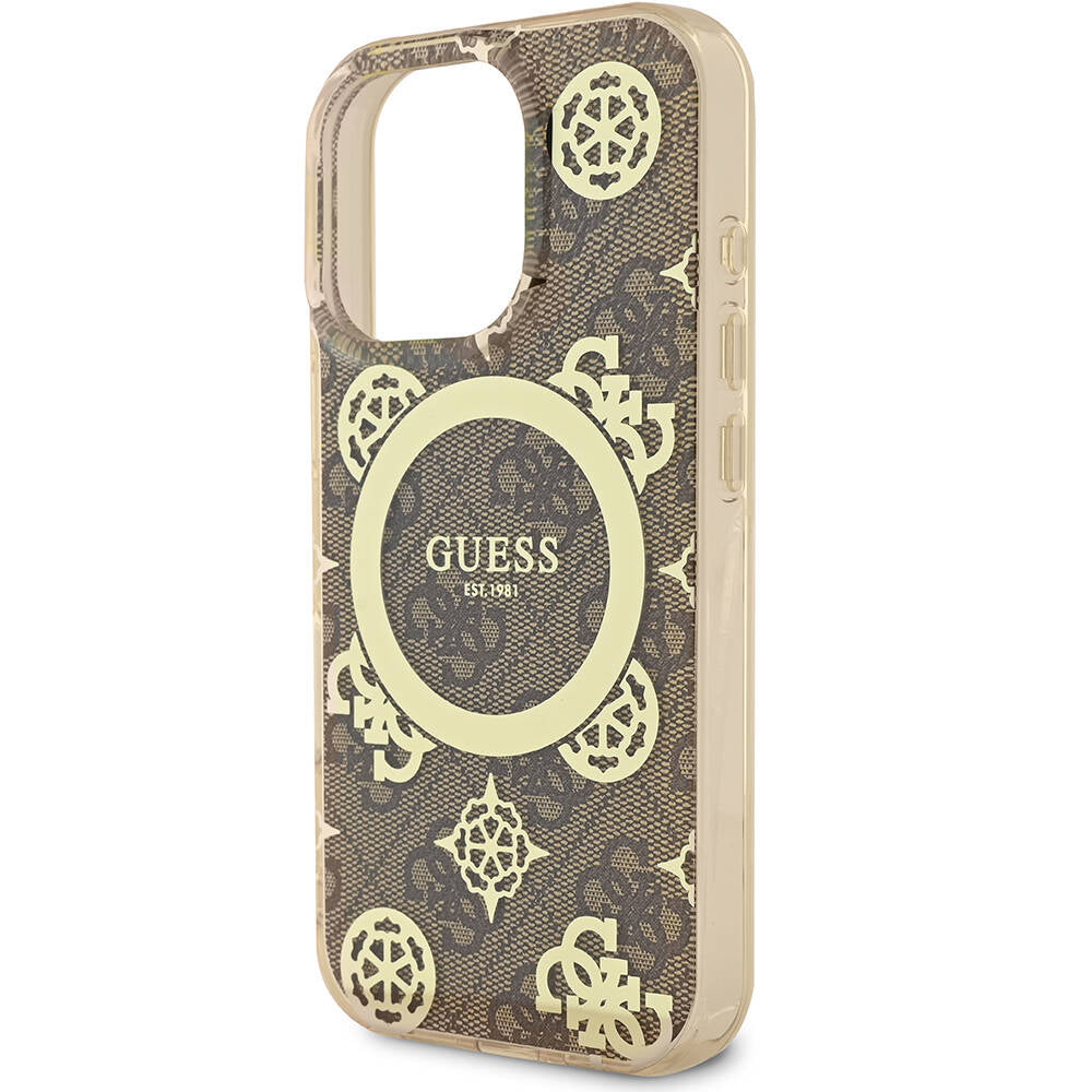 Apple iPhone 16 Pro Max Kılıf Guess Orjinal Lisanslı Magsafe Şarj Özellikli IML Peony ve 4G Desenli Klasik Logolu Kapak Pembe
