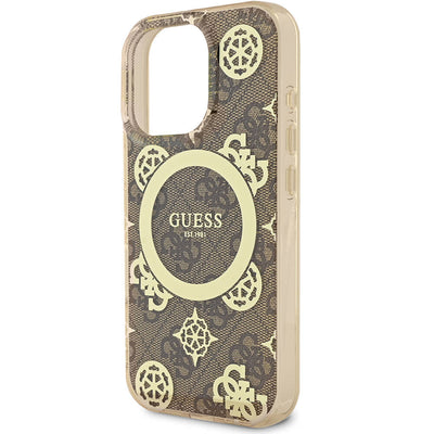 Apple iPhone 16 Pro Max Kılıf Guess Orjinal Lisanslı Magsafe Şarj Özellikli IML Peony ve 4G Desenli Klasik Logolu Kapak Pembe