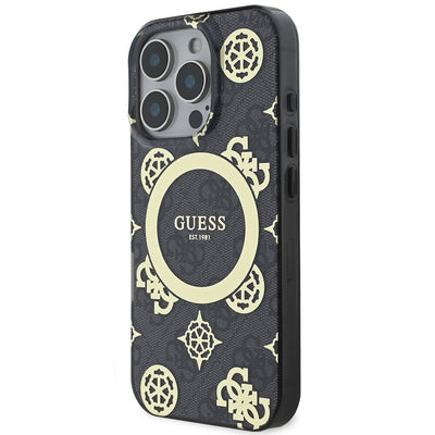 Apple iPhone 16 Pro Max Kılıf Guess Orjinal Lisanslı Magsafe Şarj Özellikli IML Peony ve 4G Desenli Klasik Logolu Kapak Pembe