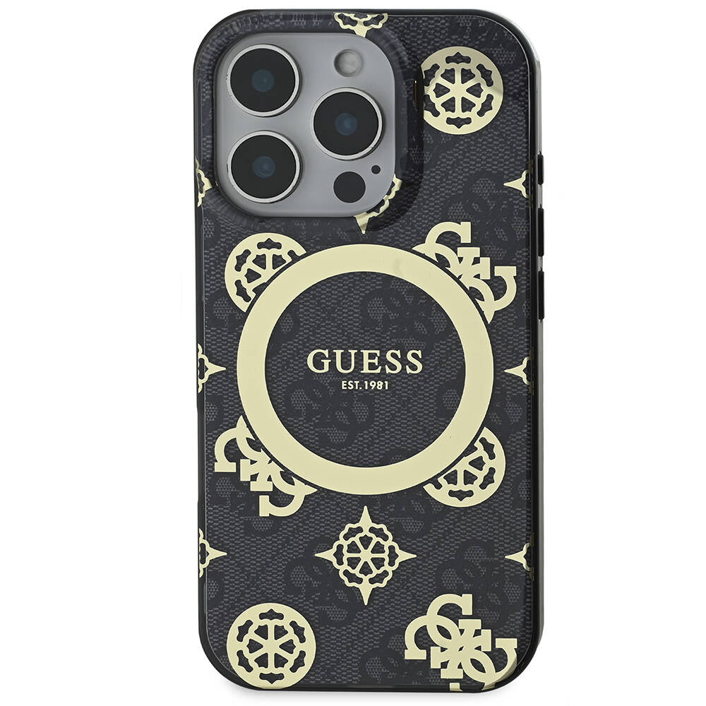 Apple iPhone 16 Pro Max Kılıf Guess Orjinal Lisanslı Magsafe Şarj Özellikli IML Peony ve 4G Desenli Klasik Logolu Kapak Pembe