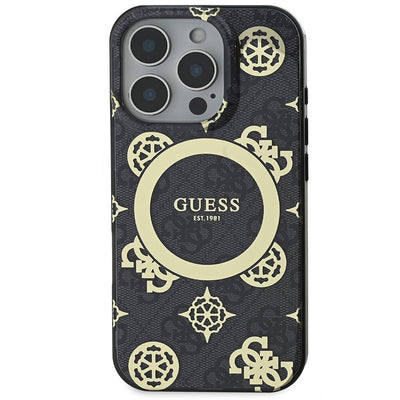 Apple iPhone 16 Pro Max Kılıf Guess Orjinal Lisanslı Magsafe Şarj Özellikli IML Peony ve 4G Desenli Klasik Logolu Kapak Pembe