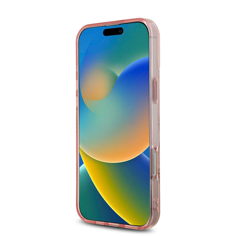 Apple iPhone 16 Pro Max Kılıf Guess Orjinal Lisanslı Magsafe Şarj Özellikli IML Peony ve 4G Desenli Klasik Logolu Kapak Pembe