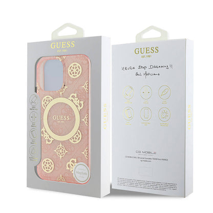 iPhone 16 Pro Max Kılıf Guess Orjinal Lisanslı M-safe Şarj Özellikli IML Peony ve 4G Desenli Klasik Logolu Kılıf