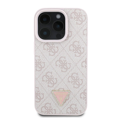 iPhone 16 Pro Max Kılıf Guess Orjinal Lisanslı M-safe Şarj Özellikli PU Deri 4G Desenli Taşlı Üçgen Logolu Kılıf