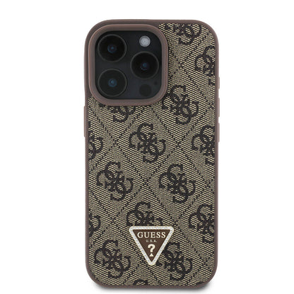 iPhone 16 Pro Max Kılıf Guess Orjinal Lisanslı M-safe Şarj Özellikli PU Deri 4G Desenli Taşlı Üçgen Logolu Kılıf