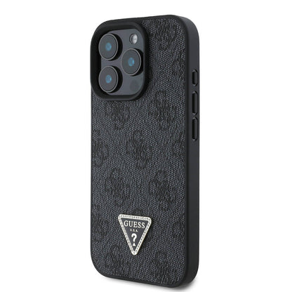 iPhone 16 Pro Max Kılıf Guess Orjinal Lisanslı M-safe Şarj Özellikli PU Deri 4G Desenli Taşlı Üçgen Logolu Kılıf