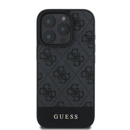 iPhone 16 Pro Max Kılıf Guess Orjinal Lisanslı M-safe Şarj Özellikli PU Deri Şerit Logo Dizaynlı Kılıf