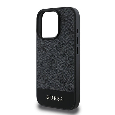 Apple iPhone 16 Pro Max Kılıf Guess Orjinal Lisanslı Magsafe Şarj Özellikli PU Deri Şerit Logo Dizaynlı Kapak Siyah