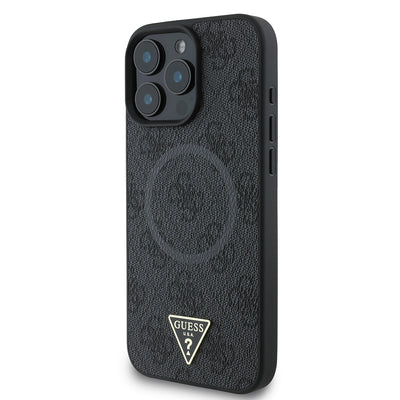 Apple iPhone 16 Pro Max Kılıf Guess Orjinal Lisanslı Magsafe Şarj Özellikli PU Üçgen Logo 4G Desenli Kapak Kahverengi