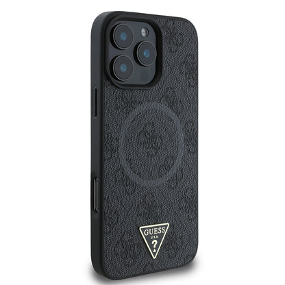 iPhone 16 Pro Max Kılıf Guess Orjinal Lisanslı M-safe Şarj Özellikli PU Üçgen Logo 4G Desenli Kılıf