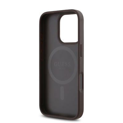 Apple iPhone 16 Pro Max Kılıf Guess Orjinal Lisanslı Magsafe Şarj Özellikli PU Üçgen Logo 4G Desenli Kapak Siyah