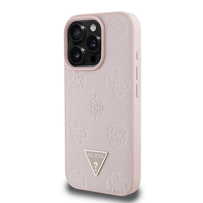 Apple iPhone 16 Pro Max Kılıf Guess Orjinal Lisanslı M-safe Şarj Özellikli Sıcak Baskılı Üçgen Logolu PU Deri Peony Kapak Bej