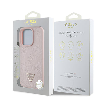 Apple iPhone 16 Pro Max Kılıf Guess Orjinal Lisanslı M-safe Şarj Özellikli Sıcak Baskılı Üçgen Logolu PU Deri Peony Kapak Siyah