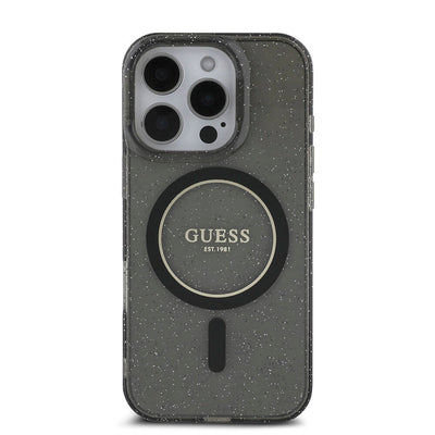 Apple iPhone 16 Pro Max Kılıf Guess Orjinal Lisanslı Magsafe Şarj Özellikli Simli Silikon İnci Bileklikli Kapak Şeffaf