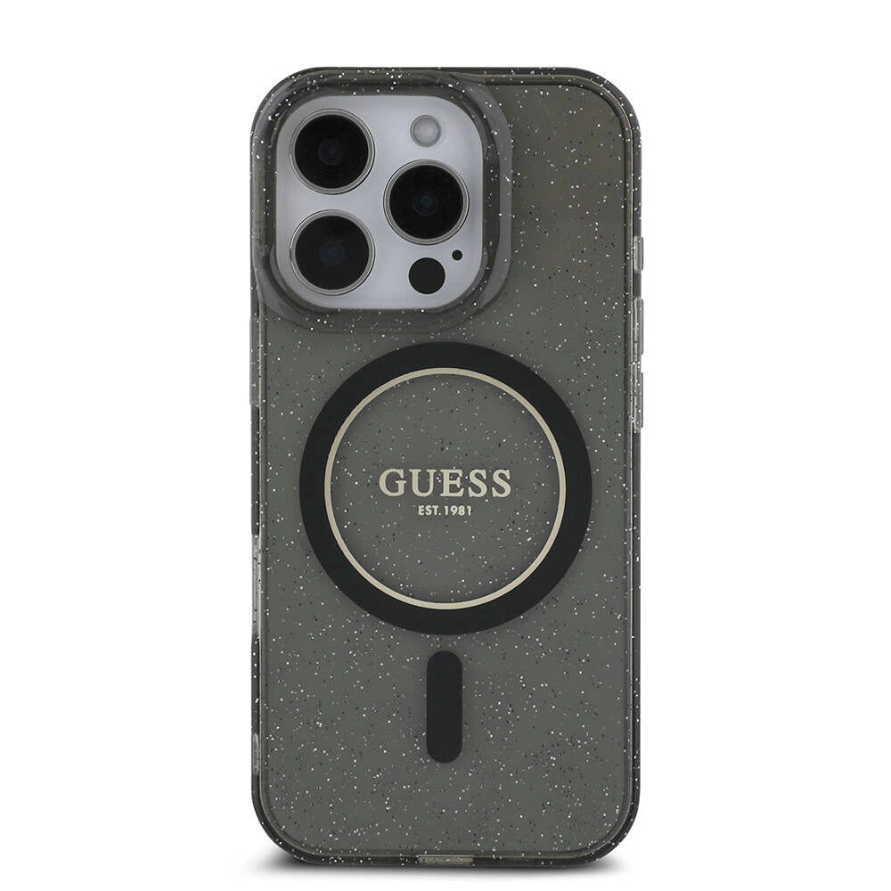 Apple iPhone 16 Pro Max Kılıf Guess Orjinal Lisanslı Magsafe Şarj Özellikli Simli Silikon İnci Bileklikli Kapak Pembe