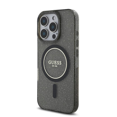 Apple iPhone 16 Pro Max Kılıf Guess Orjinal Lisanslı Magsafe Şarj Özellikli Simli Silikon İnci Bileklikli Kapak Şeffaf