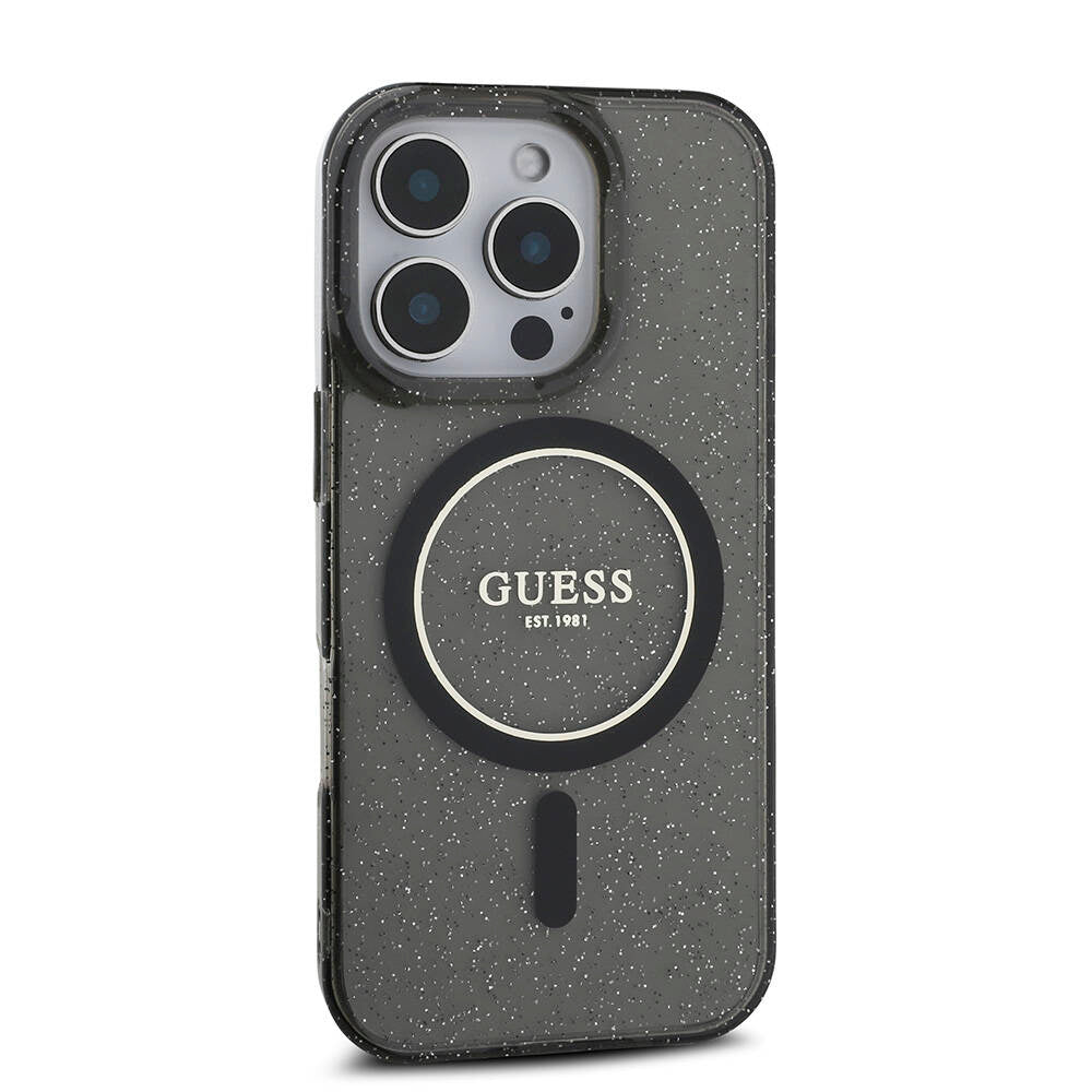 Apple iPhone 16 Pro Max Kılıf Guess Orjinal Lisanslı Magsafe Şarj Özellikli Simli Silikon İnci Bileklikli Kapak Şeffaf