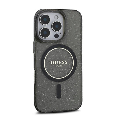 Apple iPhone 16 Pro Max Kılıf Guess Orjinal Lisanslı Magsafe Şarj Özellikli Simli Silikon İnci Bileklikli Kapak Şeffaf