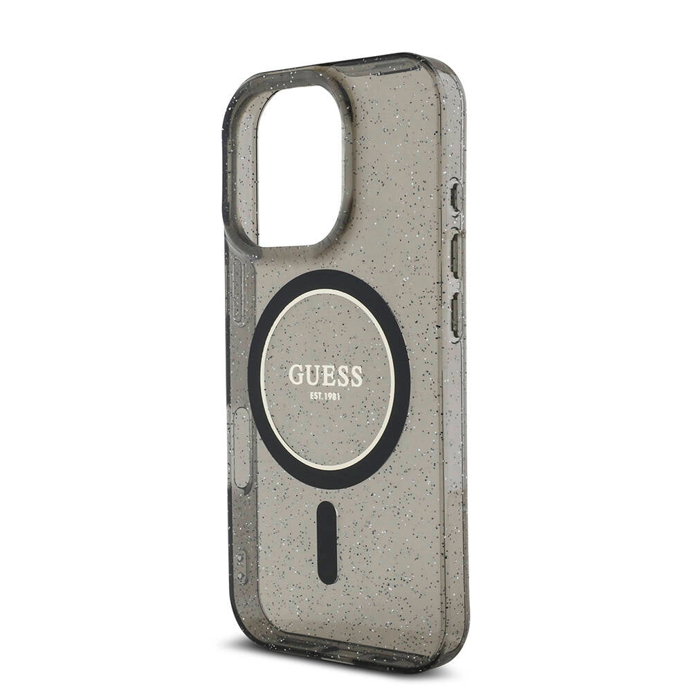 Apple iPhone 16 Pro Max Kılıf Guess Orjinal Lisanslı Magsafe Şarj Özellikli Simli Silikon İnci Bileklikli Kapak Şeffaf