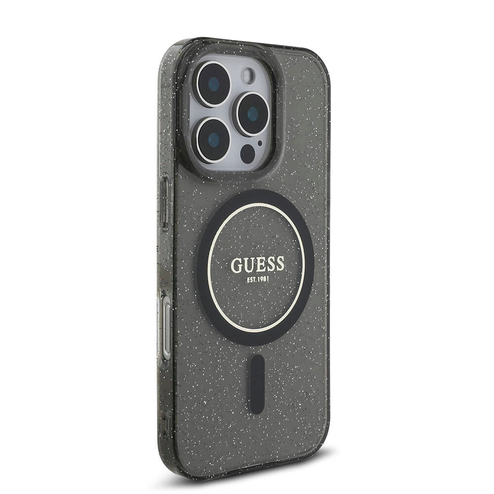 Apple iPhone 16 Pro Max Kılıf Guess Orjinal Lisanslı Magsafe Şarj Özellikli Simli Silikon İnci Bileklikli Kapak Şeffaf
