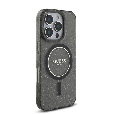 Apple iPhone 16 Pro Max Kılıf Guess Orjinal Lisanslı Magsafe Şarj Özellikli Simli Silikon İnci Bileklikli Kapak Şeffaf