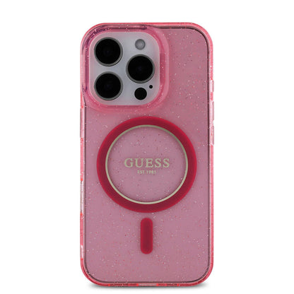 iPhone 16 Pro Max Kılıf Guess Orjinal Lisanslı M-safe Şarj Özellikli Simli Silikon İnci Bileklikli Kılıf