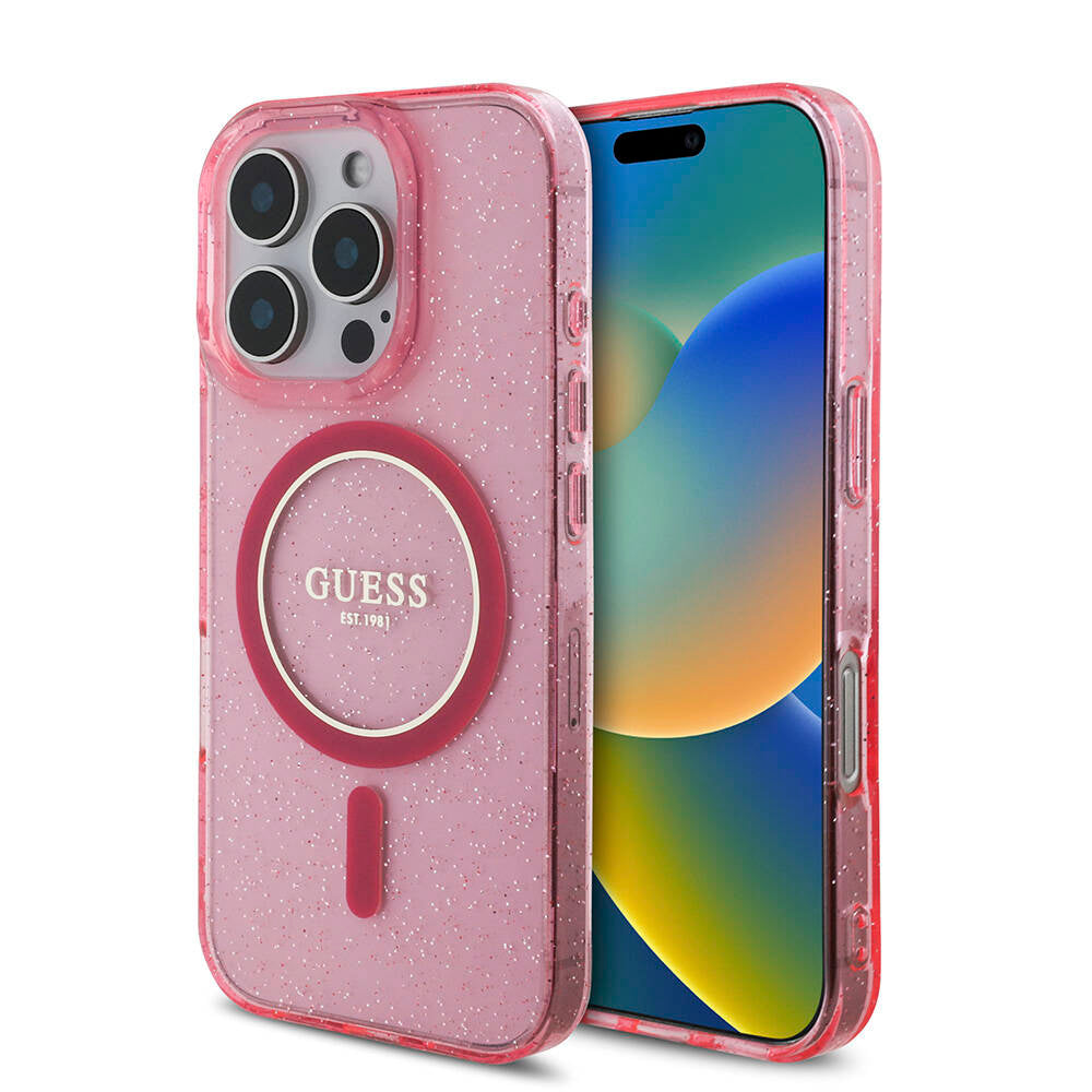 Apple iPhone 16 Pro Max Kılıf Guess Orjinal Lisanslı Magsafe Şarj Özellikli Simli Silikon İnci Bileklikli Kapak Şeffaf