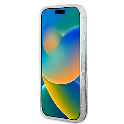Apple iPhone 16 Pro Max Kılıf Guess Orjinal Lisanslı Magsafe Şarj Özellikli Sıvılı Simli Çiçek Desenli Kapak Bej