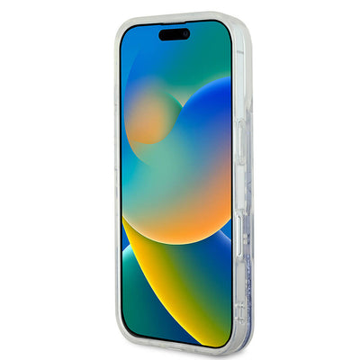 Apple iPhone 16 Pro Max Kılıf Guess Orjinal Lisanslı Magsafe Şarj Özellikli Sıvılı Simli Çiçek Desenli Kapak Bej