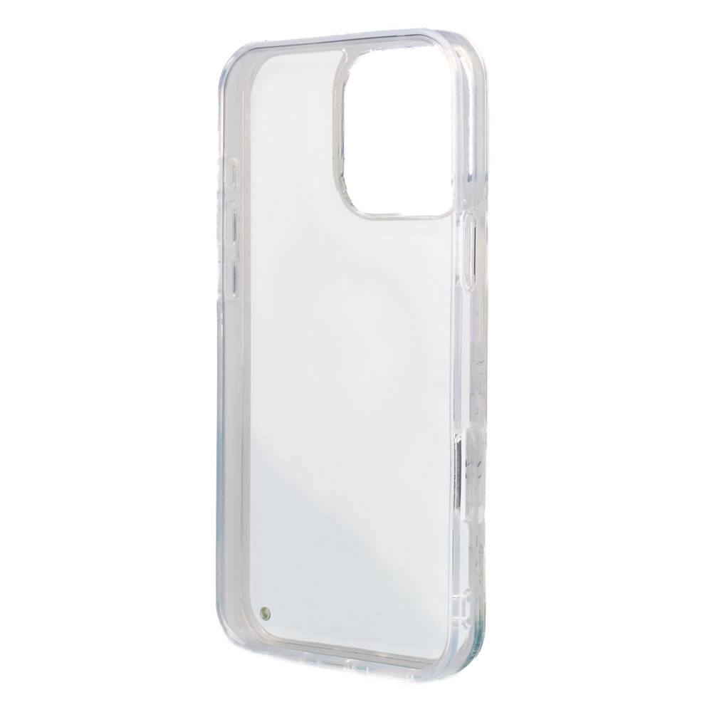iPhone 16 Pro Max Kılıf Guess Orjinal Lisanslı M-safe Şarj Özellikli Sıvılı Simli Çiçek Desenli Kılıf