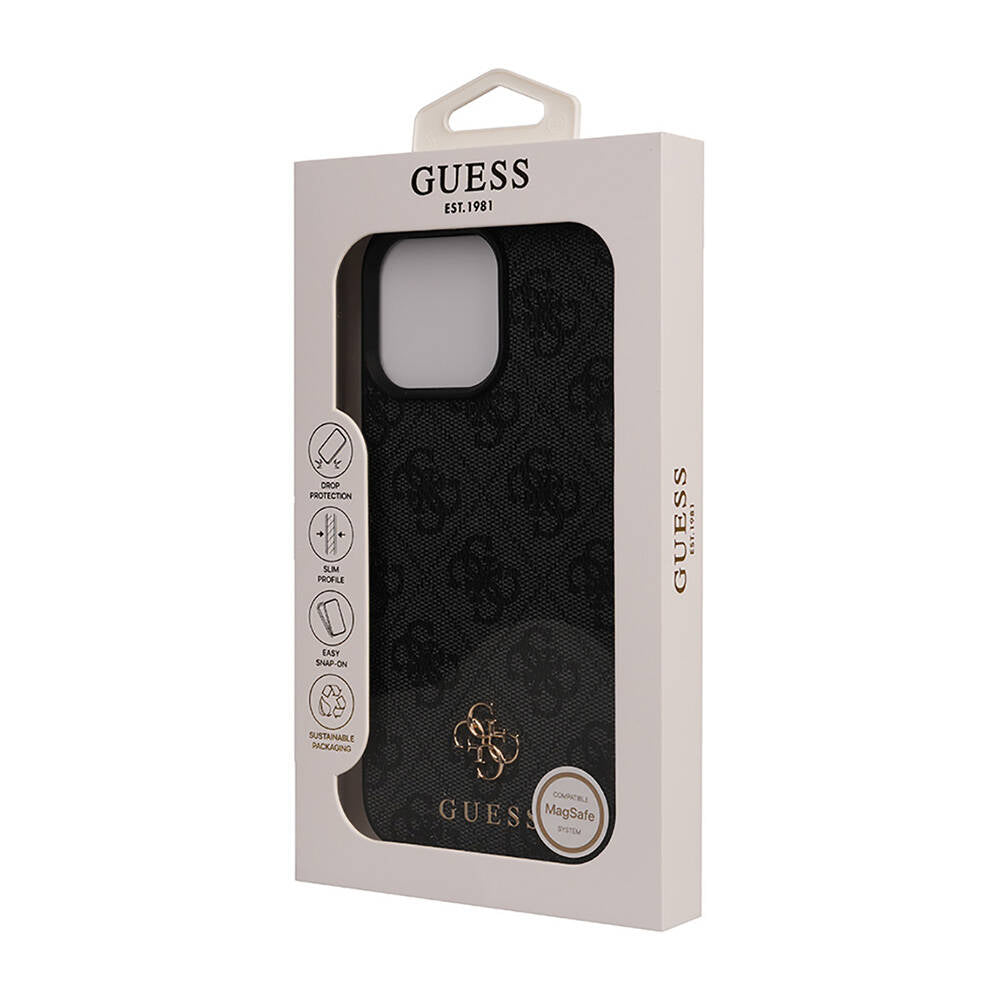 Apple iPhone 16 Pro Max Kılıf Guess Orjinal Lisanslı Magsafe Şarj Özellikli Small 4G Classic Kapak Siyah