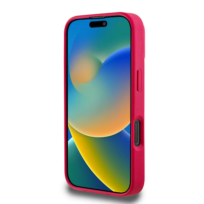 Apple iPhone 16 Pro Max Kılıf Guess Orjinal Lisanslı M-safe Şarj Özellikli Taneli Çiçek Tasarımlı Metal Yazı Logolu Kapak Kırmızı