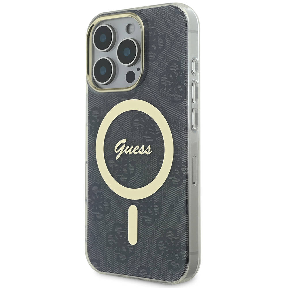 Apple iPhone 16 Pro Max Kılıf Guess Orjinal Lisanslı Magsafe Şarj Özellikli Yazı Logolu 4G Desenli Kapak Kahverengi