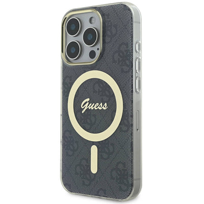 Apple iPhone 16 Pro Max Kılıf Guess Orjinal Lisanslı Magsafe Şarj Özellikli Yazı Logolu 4G Desenli Kapak Kahverengi