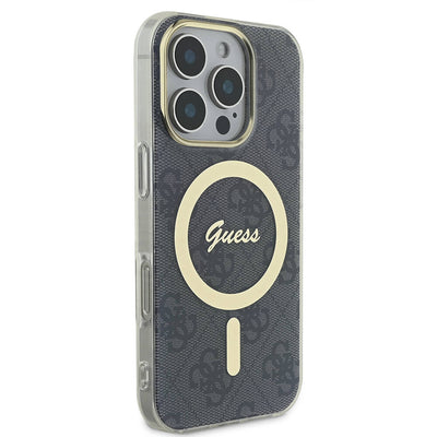 Apple iPhone 16 Pro Max Kılıf Guess Orjinal Lisanslı Magsafe Şarj Özellikli Yazı Logolu 4G Desenli Kapak Kahverengi