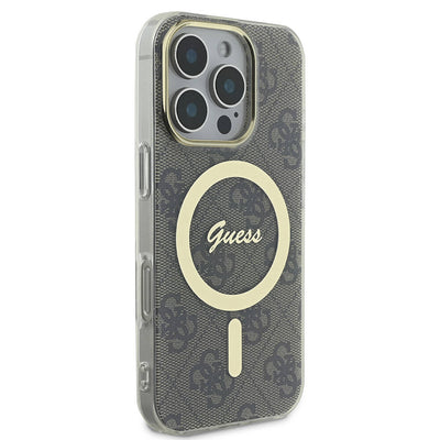 Apple iPhone 16 Pro Max Kılıf Guess Orjinal Lisanslı Magsafe Şarj Özellikli Yazı Logolu 4G Desenli Kapak Pembe