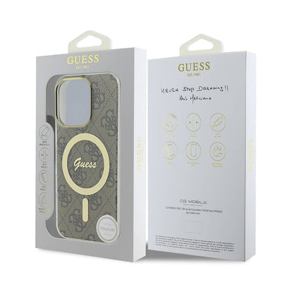 Apple iPhone 16 Pro Max Kılıf Guess Orjinal Lisanslı Magsafe Şarj Özellikli Yazı Logolu 4G Desenli Kapak Pembe