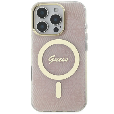 Apple iPhone 16 Pro Max Kılıf Guess Orjinal Lisanslı Magsafe Şarj Özellikli Yazı Logolu 4G Desenli Kapak Pembe