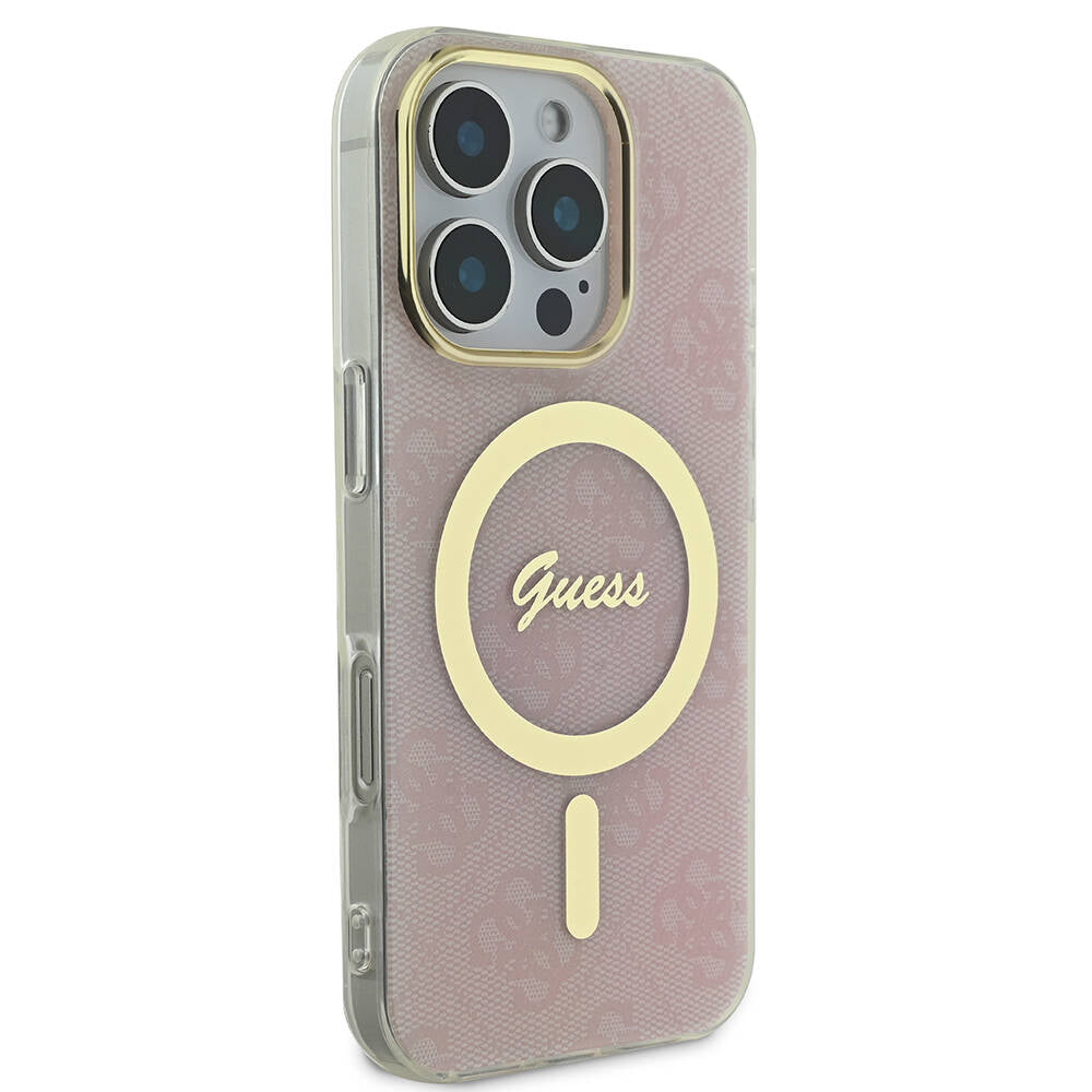 Apple iPhone 16 Pro Max Kılıf Guess Orjinal Lisanslı Magsafe Şarj Özellikli Yazı Logolu 4G Desenli Kapak Kahverengi
