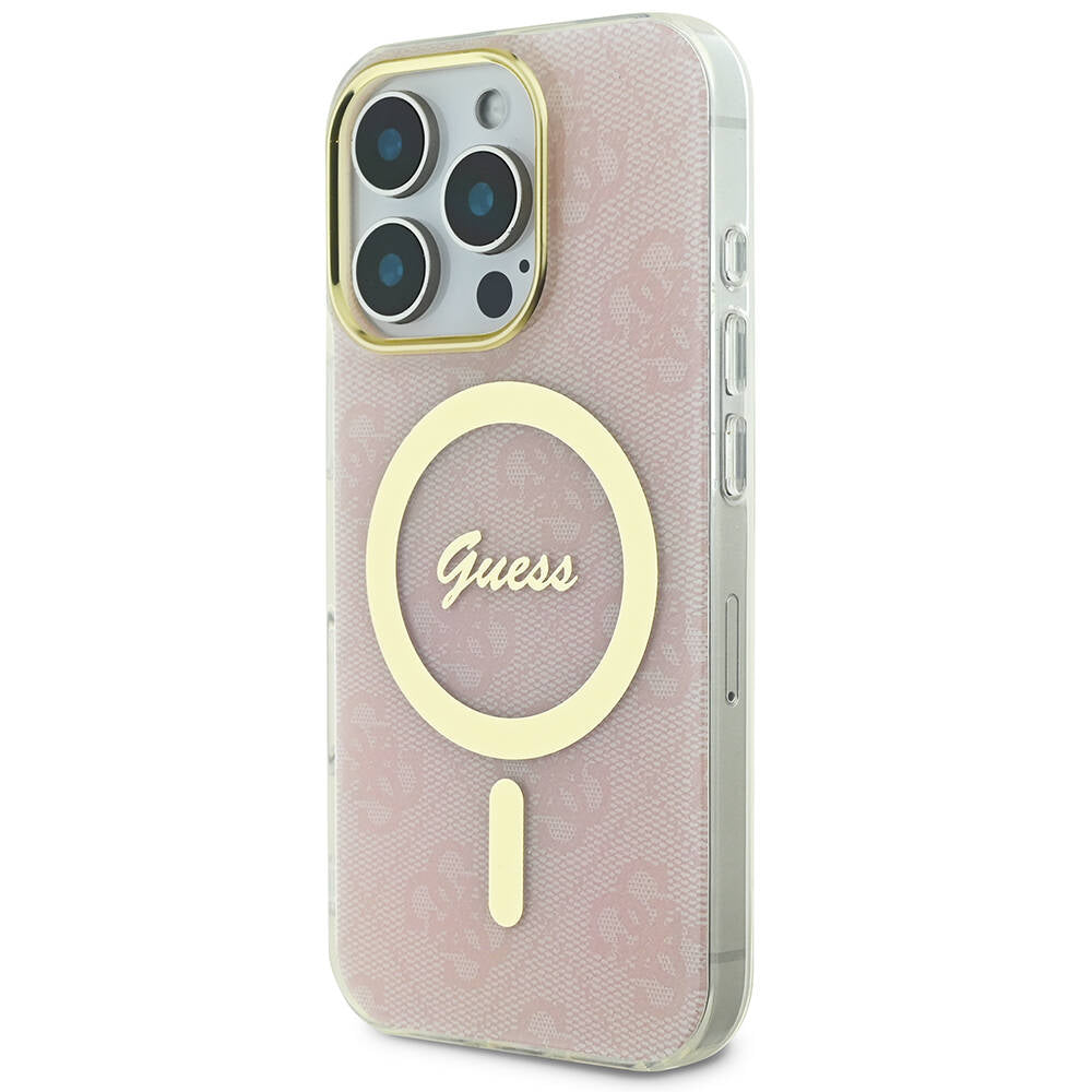 Apple iPhone 16 Pro Max Kılıf Guess Orjinal Lisanslı Magsafe Şarj Özellikli Yazı Logolu 4G Desenli Kapak Kahverengi