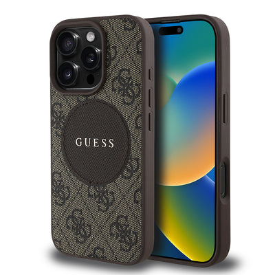 Apple iPhone 16 Pro Max Kılıf Guess Orjinal Lisanslı M-safe Şarj Özellikli Yazı Logolu Circle Classic Kapak Siyah