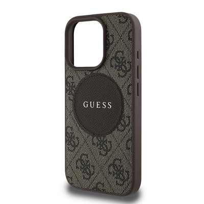 Apple iPhone 16 Pro Max Kılıf Guess Orjinal Lisanslı M-safe Şarj Özellikli Yazı Logolu Circle Classic Kapak Pembe
