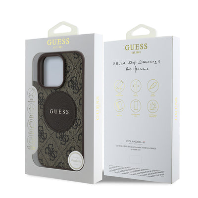 Apple iPhone 16 Pro Max Kılıf Guess Orjinal Lisanslı M-safe Şarj Özellikli Yazı Logolu Circle Classic Kapak Siyah