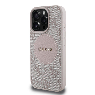 Apple iPhone 16 Pro Max Kılıf Guess Orjinal Lisanslı M-safe Şarj Özellikli Yazı Logolu Circle Classic Kapak Siyah